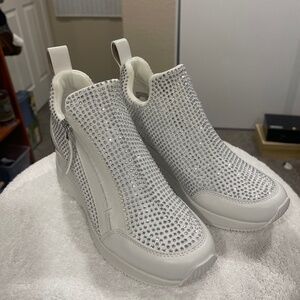 Michael Kors Willis Crystal Embellished Wedge Trainer - Optic White